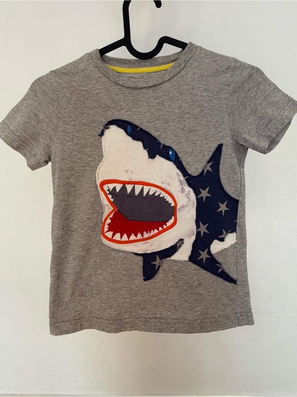 Mini Boden Grey Tee with Shark Graphic and Red Mouth